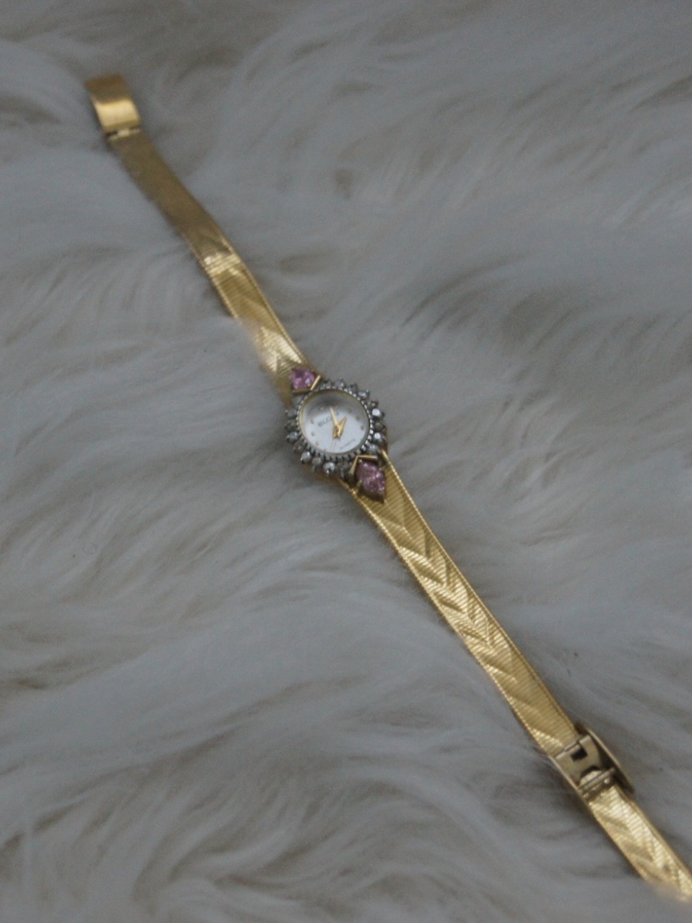 Vintage Elgin Watch Women 17mm Gold Silver Tone Purple Gem Oval Adj Band
